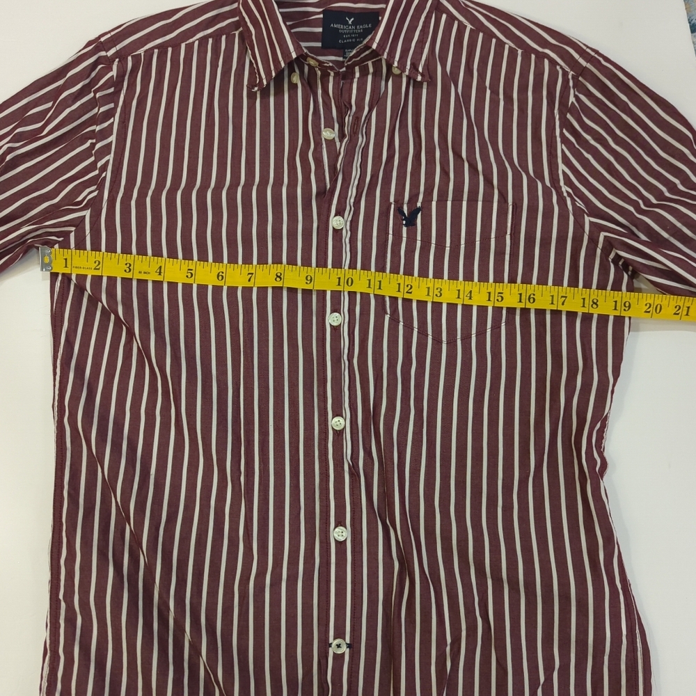 American Eagle Burgundy & White Striped Button Down Shirt - Mens Size Small - Picture 9 of 11